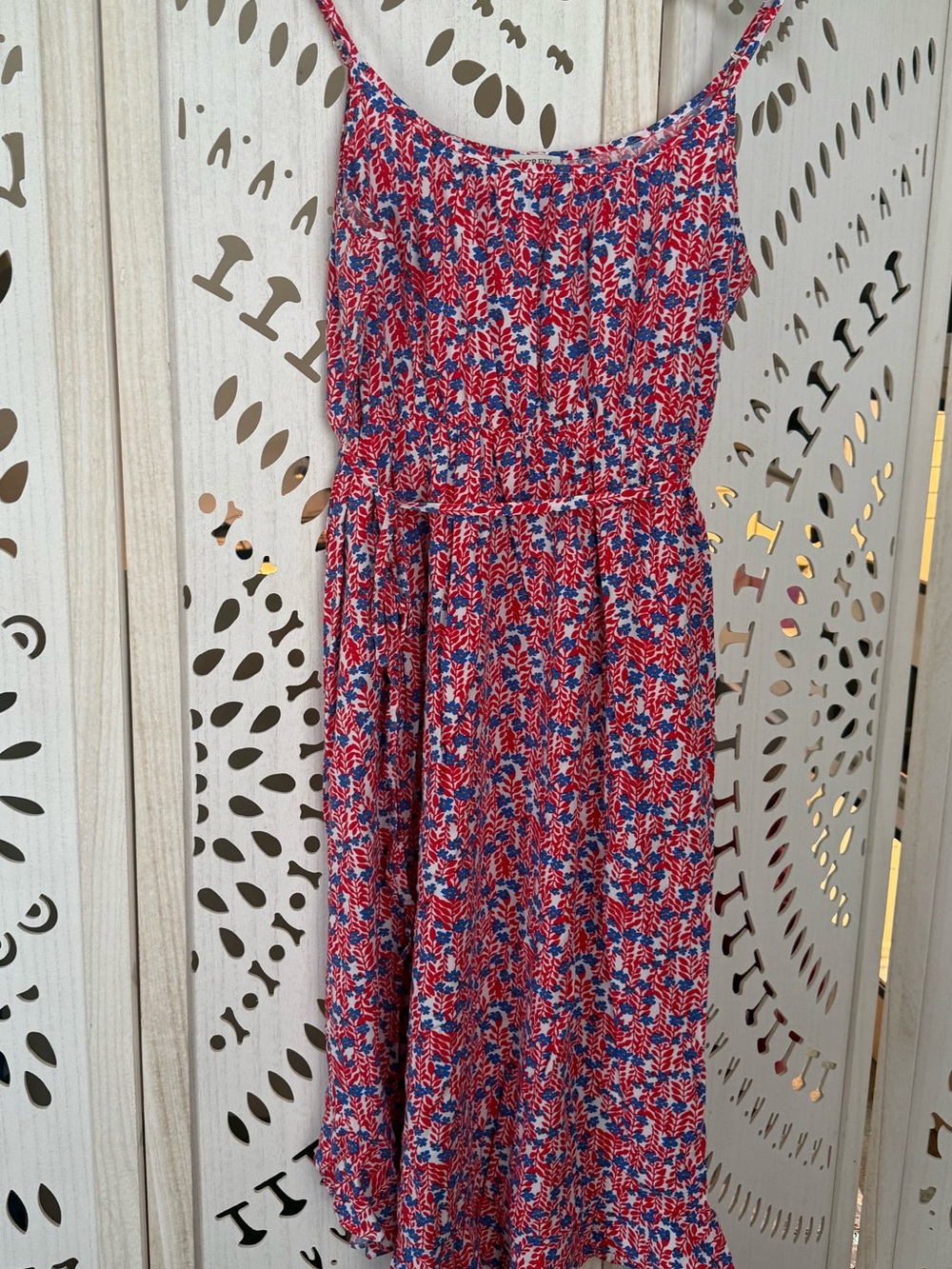 J.Crew Fit & Flare Floral Midi Dress with Pockets!! Size 10 Red White and Blue